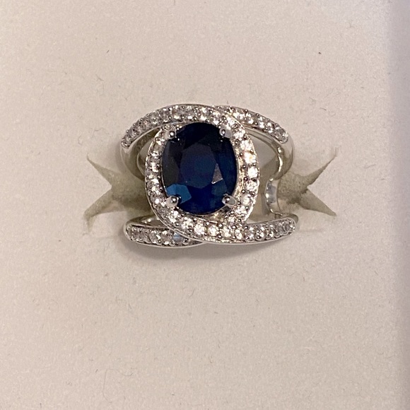 NWOT BLUE SAPPHIRE W ZIRCON STERLING RING - Picture 1 of 12